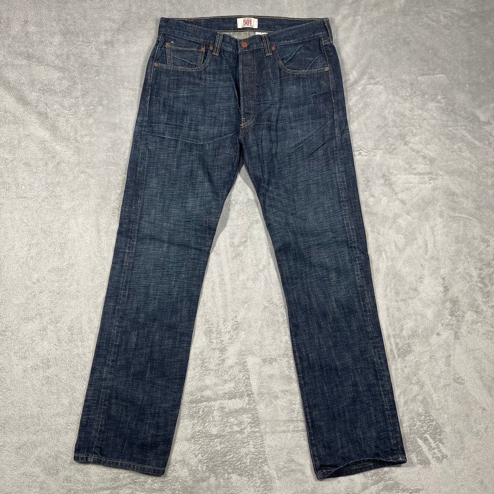Levi's 501 Original Jeans Men 34x34(33.5) Dark Wash Blue Straight Leg Button Fly